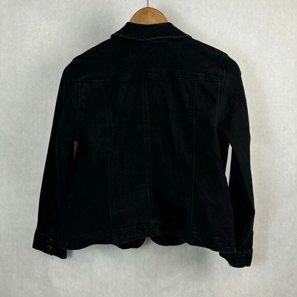Charter Club Denim Jean Jacket Black Womens Sz Large Petite Button Front Casual - Picture 5 of 11